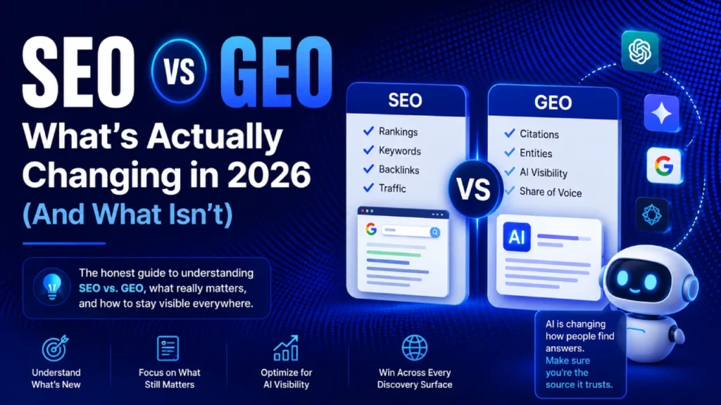 SEO vs GEO: What’s Actually Changing in 2026 (And What Isn’t)